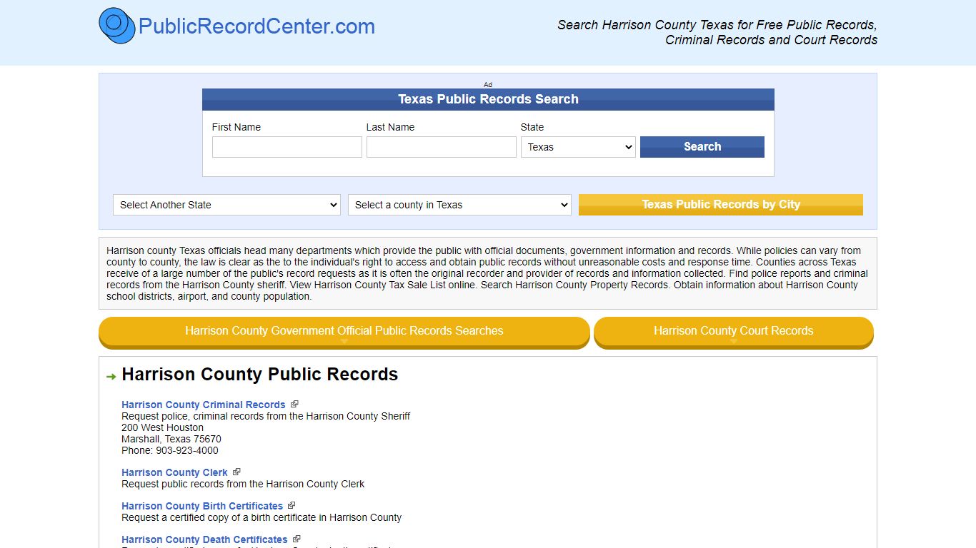 Harrison County Texas Free Public Records - Court Records ...